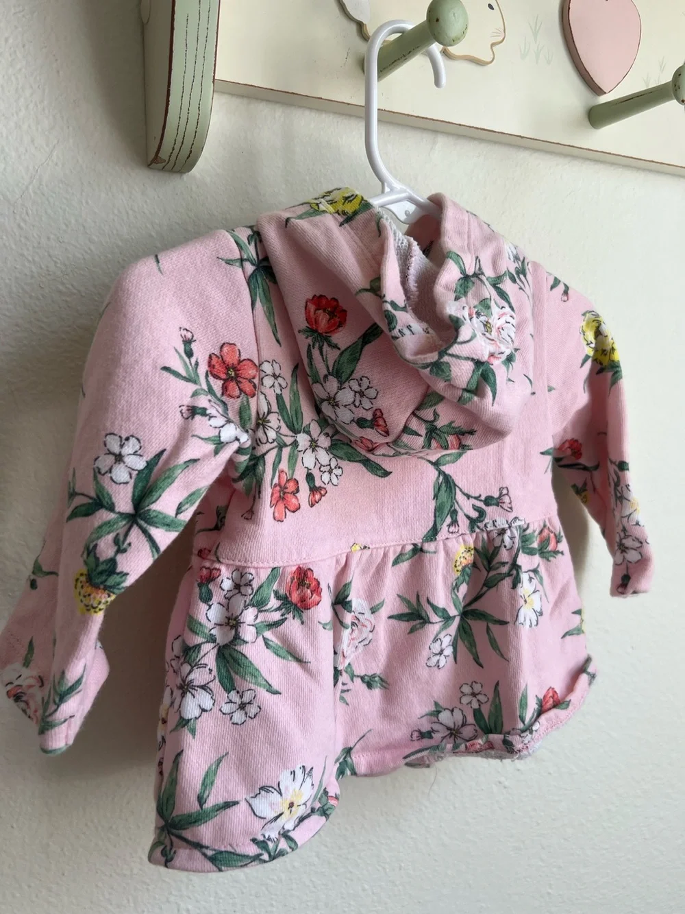Carter's Pink Floral Hooded Jacket with Yellow & Green Accents
